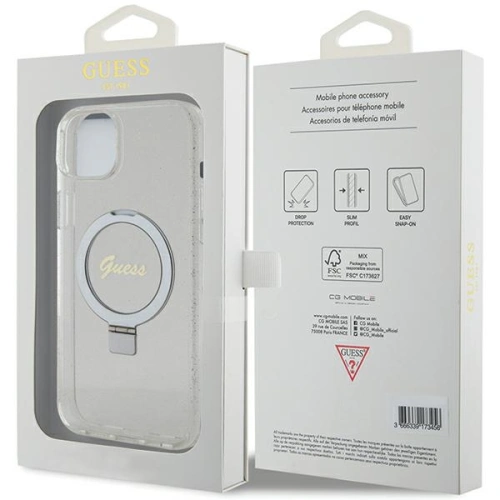 Etui Guess GUHMP15MHRSGSD Apple iPhone 15 Plus / 14 Plus hardcase Ring Stand Script Glitter MagSafe przezroczysty/transparent