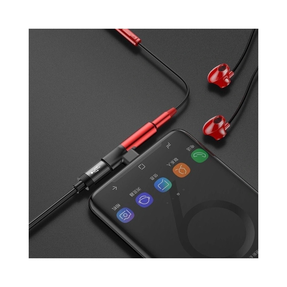 Hurtownia GSM - Adapter Audio Baseus L41 USB-C do Mini Jack 3.5mm + USB-C (czerwony) - BSU470RED - {ean13} - Hurt