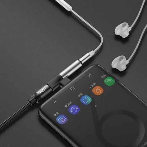 Adapter Audio Baseus L41 USB-C do Mini Jack 3.5mm + USB-C (srebrny)