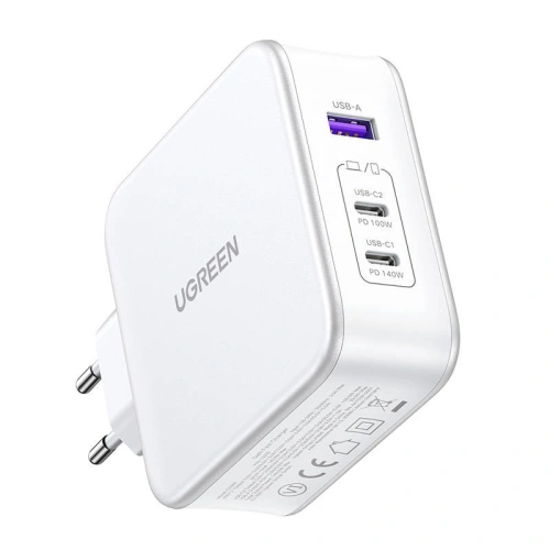 Ładowarka sieciowa UGREEN CD289 Nexode 2xUSB-C, 1xUSB-A 3.0, PD3.1, QC4.0, GaN, 140W (biała)