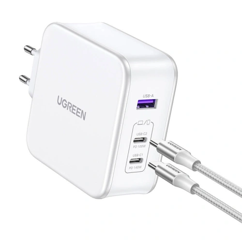 Ładowarka sieciowa UGREEN CD289 Nexode 2xUSB-C, 1xUSB-A 3.0, PD3.1, QC4.0, GaN, 140W (biała)