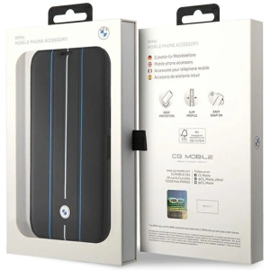 Hurtownia GSM - Etui BMW BMBKP15X22RVSK Apple iPhone 15 Pro Max knižní pouzdro Kožený razítko Modré pruhy černý/black - BMW533 - {ean13} - Hurt