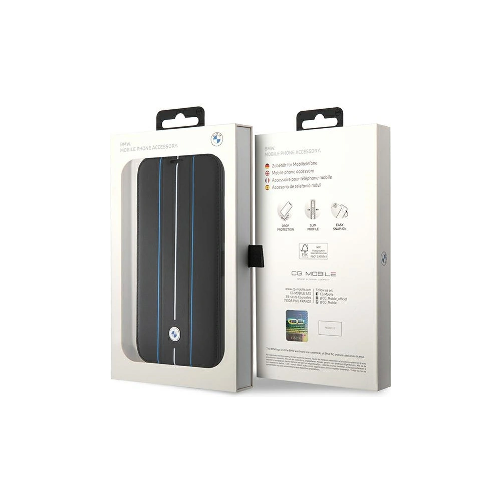 Hurtownia GSM - Etui BMW BMBKP15X22RVSK Apple iPhone 15 Pro Max bookcase Leather Stamp Blue Lines czarny/black - BMW533 - {ean13} - Hurt