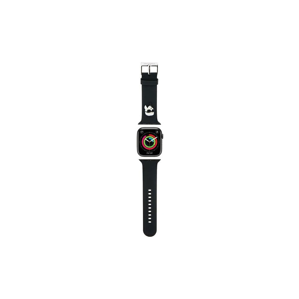 Pasek Karl Lagerfeld KLAWLSLKNK Apple Watch 4/5/6/7/SE/8/9/Ultra 44/45/49mm szíj 3D Gumi Karl Fej fekete/black