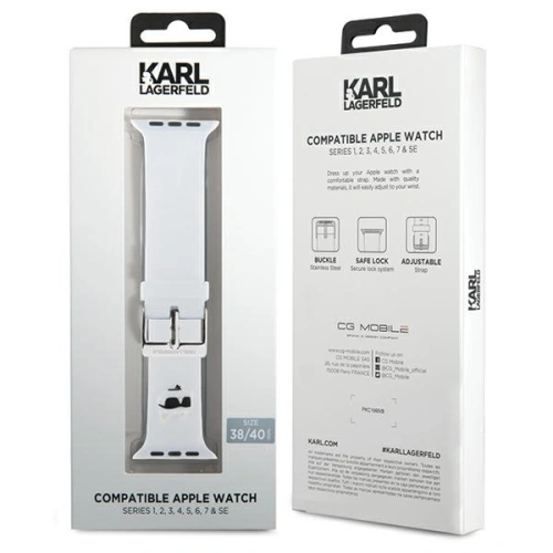 Pasek Karl Lagerfeld KLAWMSLCNH Apple Watch 4/5/6/7/SE/8/9/10 40/41/42mm strap 3D Rubber Choupette Heads biały/white