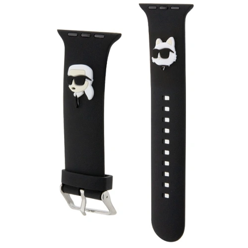 Pasek Karl Lagerfeld KLAWMSLKCNK Apple Watch 4/5/6/7/SE/8/9/10 40/41/42mm strap 3D Rubber Karl&Choupette Heads czarny/black