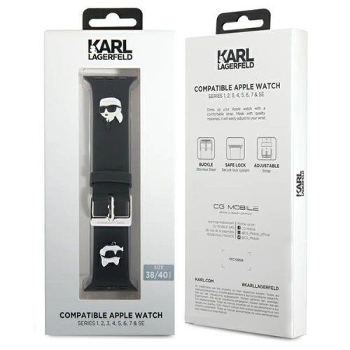 Pasek Karl Lagerfeld KLAWMSLKCNK Apple Watch 4/5/6/7/SE/8/9/10 40/41/42mm strap 3D Rubber Karl&Choupette Heads czarny/black