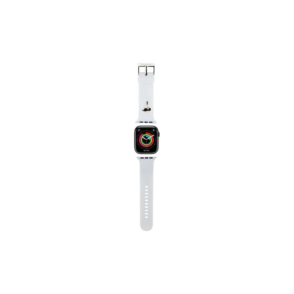 Pasek Karl Lagerfeld KLAWMSLKNH Apple Watch 4/5/6/7/SE/8/9/10 40/41/42mm heveder 3D Gumi Karl Fej fehér/white