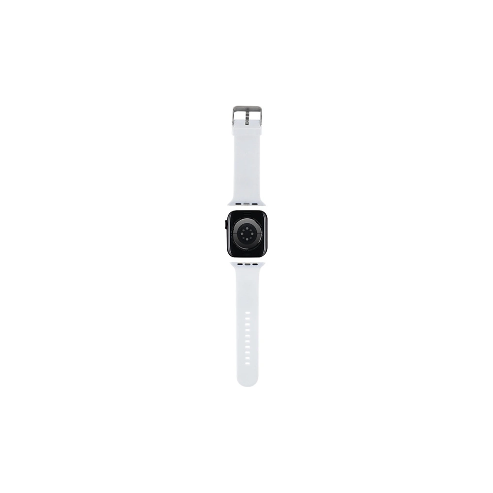 Pasek Karl Lagerfeld KLAWMSLKNH Apple Watch 4/5/6/7/SE/8/9/10 40/41/42mm heveder 3D Gumi Karl Fej fehér/white