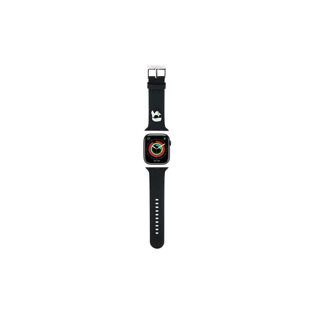 Pánt Karl Lagerfeld KLAWMSLKNK Apple Watch 4/5/6/7/SE/8/9/10 40/41/42mm szíj 3D Gumi Karl Fej fekete/black