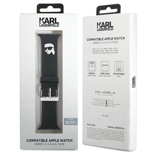 Pasek Karl Lagerfeld KLAWMSLKNK Apple Watch 4/5/6/7/SE/8/9/10 40/41/42mm strap 3D Rubber Karl Head czarny/black