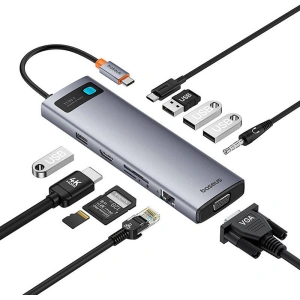 Hurtownia GSM - Adapter 11w1 Baseus StarJoy Metal Glam Series Hub USB-C / HDMI, VGA, 3xUSB-A 3.0, USB-A 2.0, USB-C PD, RJ45, SD/TF, 3,5mm - BSU4767 - {ean13} - Hurt