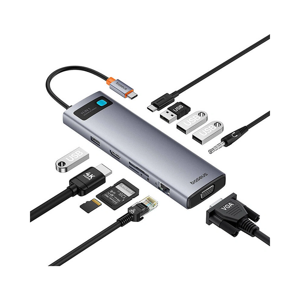 Wholesale Baseus StarJoy Metal Glam Series hub 11-in-1 USB-C / HDMI, VGA, 3xUSB-A 3.0, USB-A 2.0, USB-C PD, RJ45, SD/TF, 3,5mm - BSU4767 - {ean13} - Hurt
