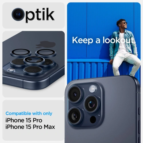 Szkło hartowane na aparat Spigen Optik.tr ez Fit Camera Protector Apple iPhone 14 Pro / Max / 15 Pro / Max / 16 Pro / Max / 17 Pro / Max Blue Titanium [2 PACK]