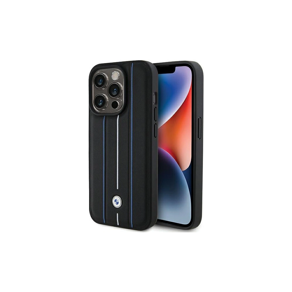 Wholesale BMW BMHCP15X22RVSK Apple iPhone 15 Pro Max hardcase Leather Stamp Blue Lines black - BMW562 - {ean13} - Hurt