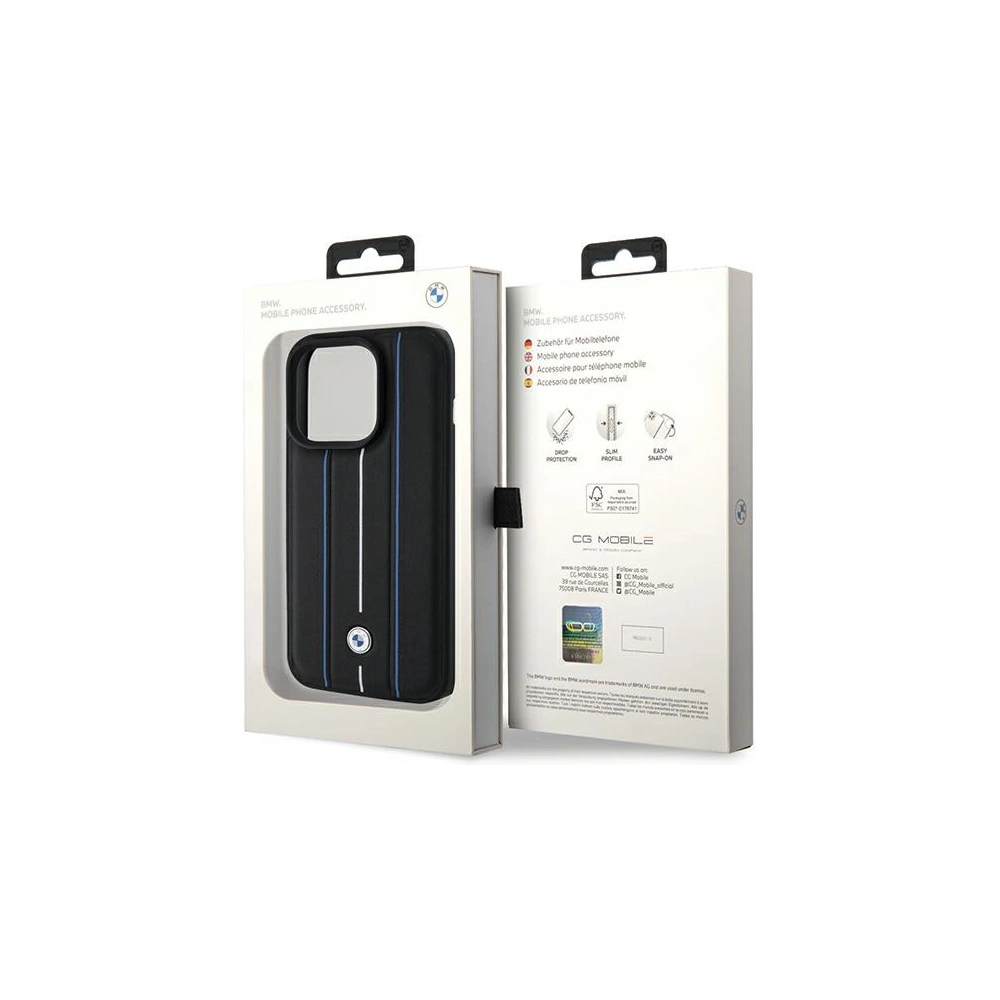 Hurtownia GSM - Case BMW BMHCP15X22RVSK Apple iPhone 15 Pro Max Hardcase Leder Prägung Blaue Linien schwarz/black - BMW562 - {ean13} - Hurt