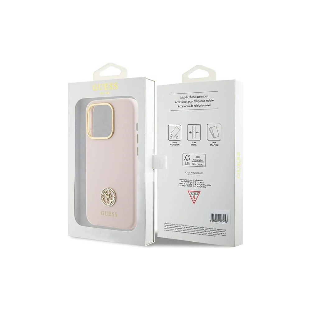 Hurtownia GSM - Etui Guess GUHCP15LM4DGPP iPhone 15 Pro jasnoróżowy/pink hardcase Silicone Logo Strass 4G - GUE3006 - {ean13} - Hurt