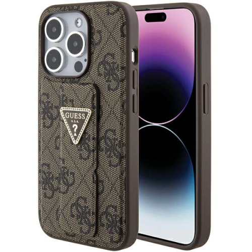 Hurtownia Guess - 3666339197452 - GUE3008 - Etui Guess GUHCP15LPGS4TDW iPhone 15 Pro brązowy/brown hardcase Grip Stand 4G Triangle Strass - B2B homescreen