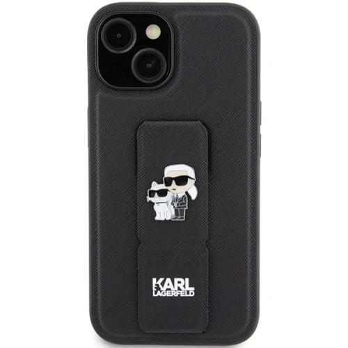 Etui Karl Lagerfeld KLHCP15MGSAKCPK iPhone 15 Plus czarny/black hardcase Gripstand Saffiano Etui Karl&Choupette Pins
