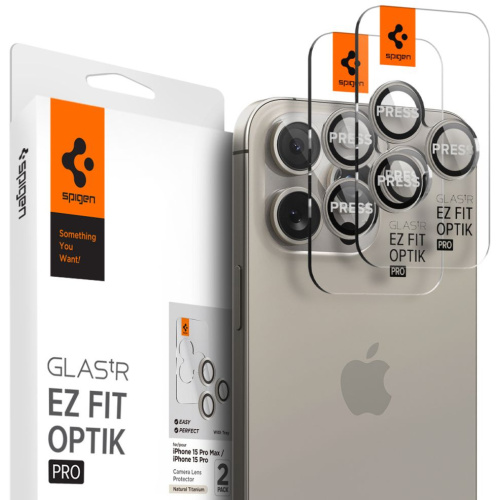 Spigen Distributor - 8809971220545 - SPN3201 - Spigen Optik.TR EZ Fit Camera Protector iPhone 14 Pro / Pro Max / 15 Pro / Pro Max Natural Titanium (2 Pack) - B2B homescreen