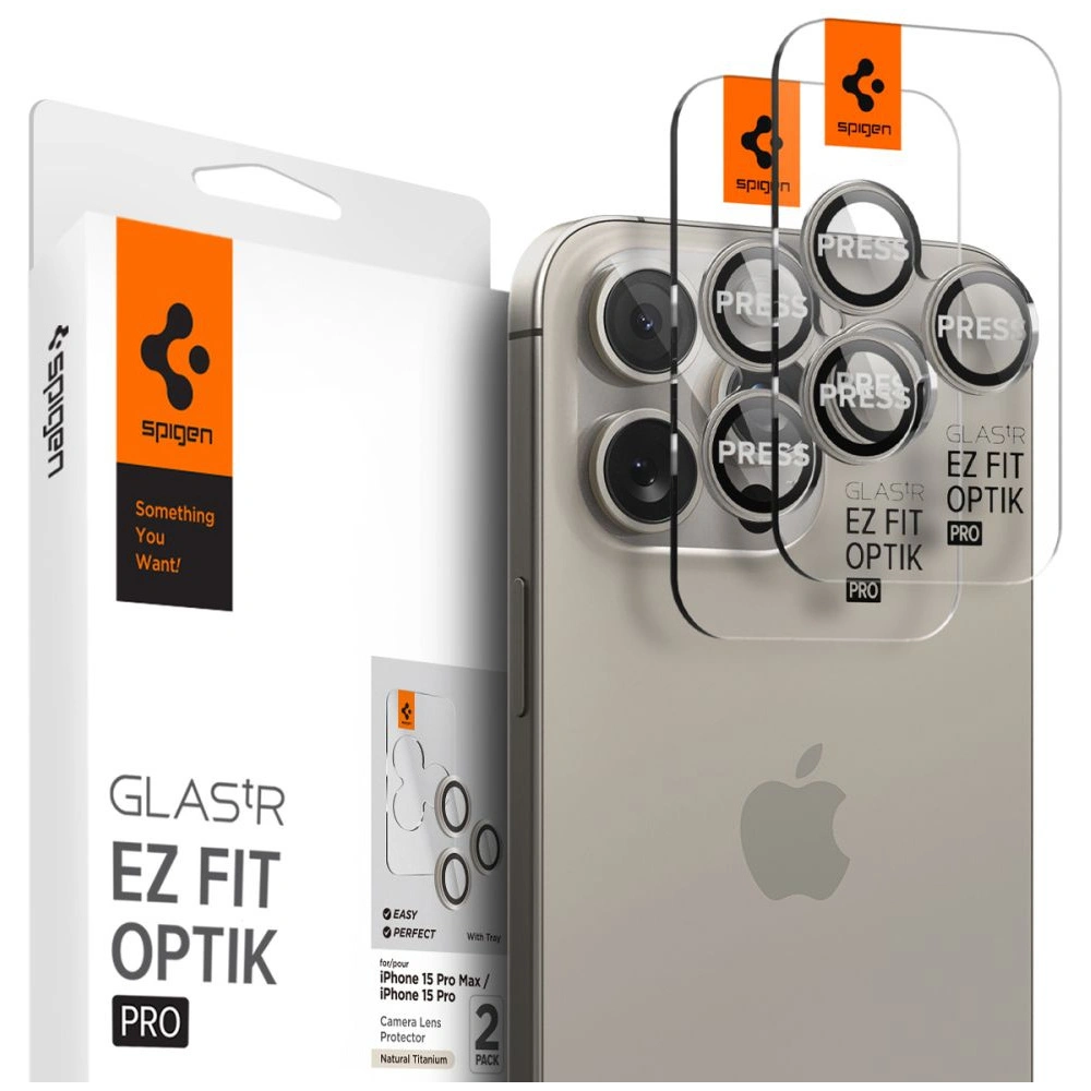 Hurtownia GSM - Osloane Aparat Spigen Optik.tr EZ Fit Camera Protector 2-pachet iPhone 14 Pro / Pro Max / 15 Pro / Pro Max Titanium Natural - SPN3201 - {ean13} - Hurt