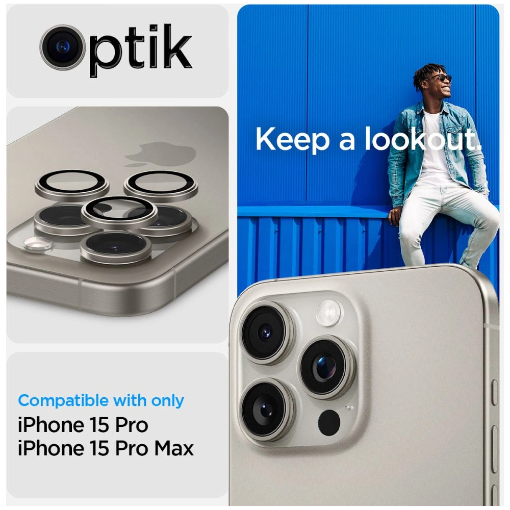 Hurtownia GSM - Oslnění aparátu Spigen Optik.tr EZ Fit Camera Protector 2-pack iPhone 14 Pro / Pro Max / 15 Pro / Pro Max Přírodní titan - SPN3201 - {ean13} - Hurt