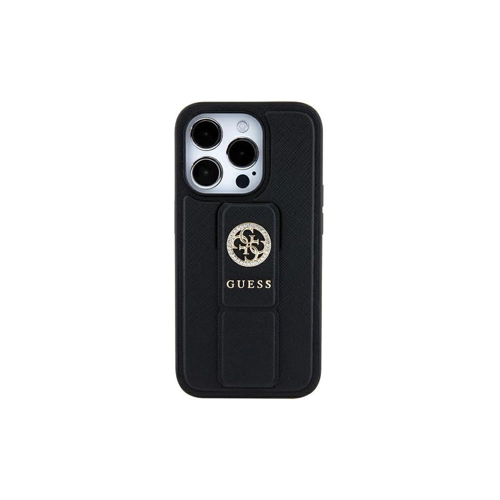 Guess GUHCP15SPGSSADK iPhone 15 czarny/black hardcase Grip Stand 4G Saffiano Strass