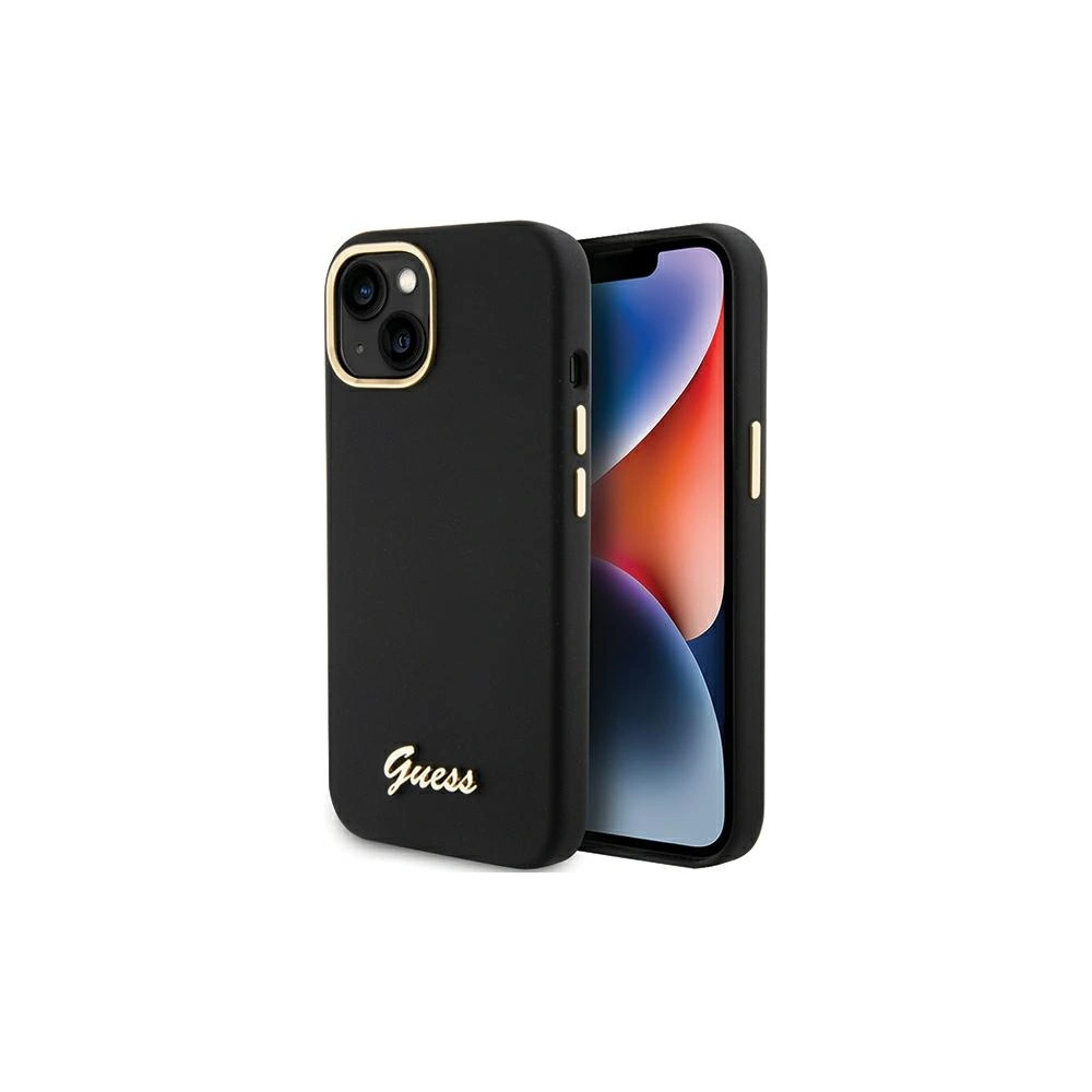 Guess GUHCP15SSMBSLK iPhone 15 czarny/black hardcase Silicone Script Metal Logo & Frame