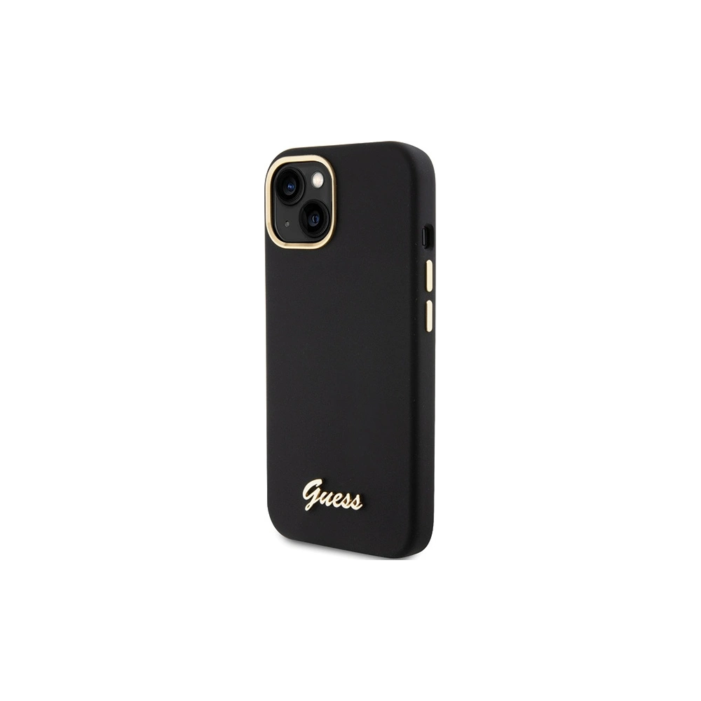 Guess GUHCP15SSMBSLK iPhone 15 czarny/black hardcase Silicone Script Metal Logo & Frame