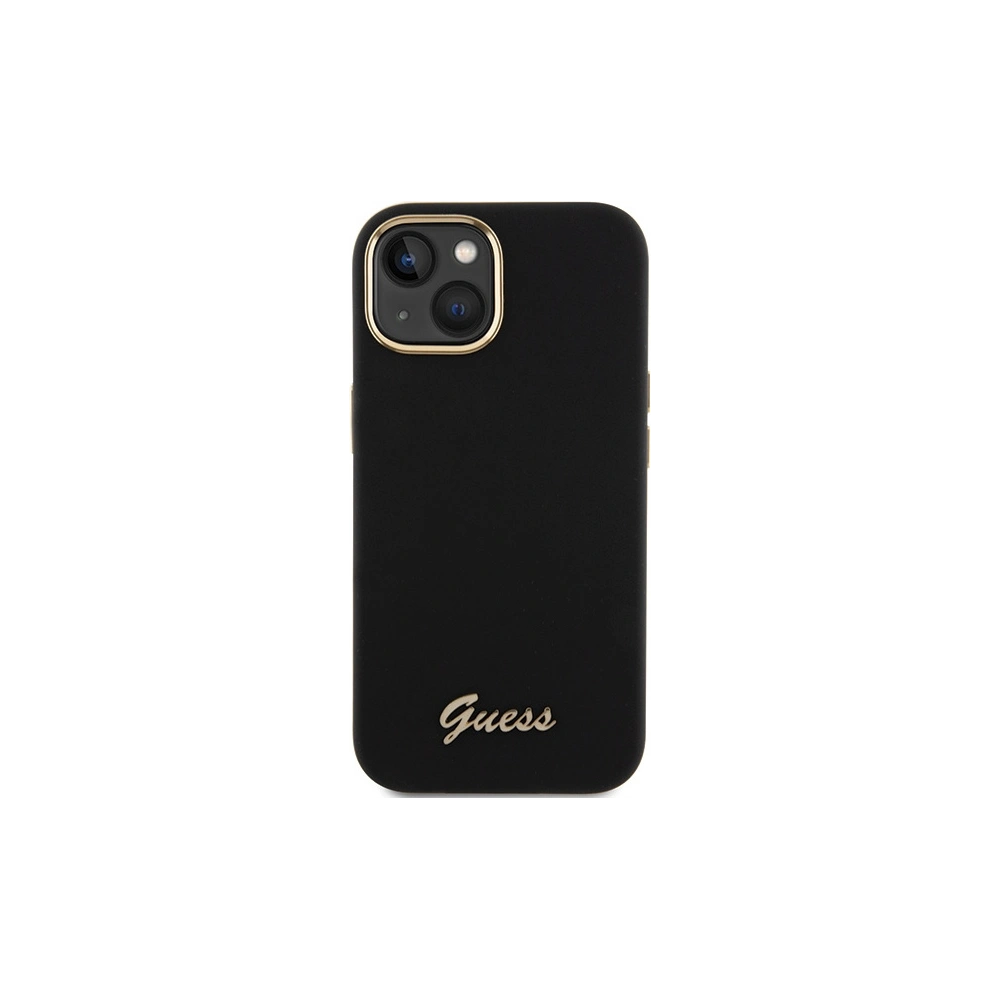 Guess GUHCP15SSMBSLK iPhone 15 czarny/black hardcase Silicone Script Metal Logo & Frame
