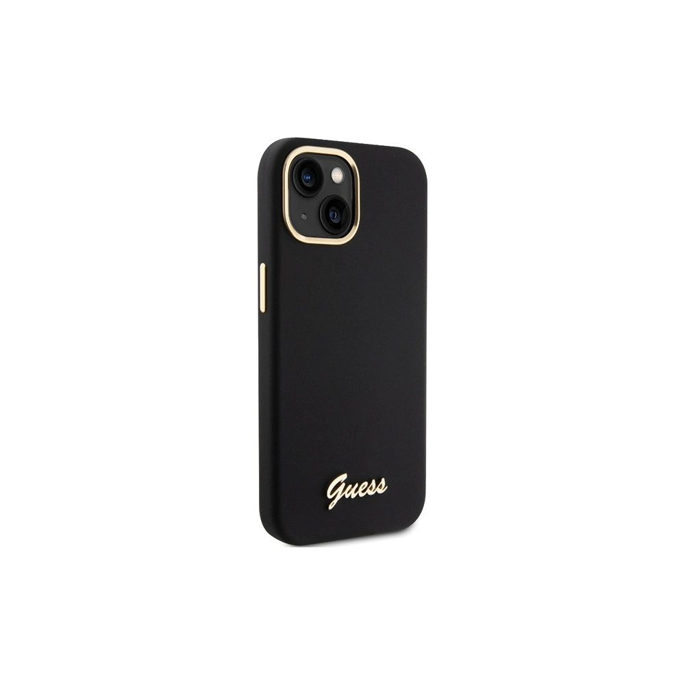 Guess GUHCP15SSMBSLK iPhone 15 czarny/black hardcase Silicone Script Metal Logo & Frame