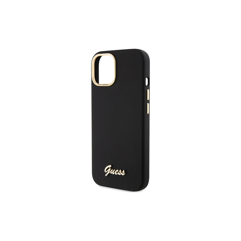 Guess GUHCP15SSMBSLK iPhone 15 czarny/black hardcase Silicone Script Metal Logo & Frame