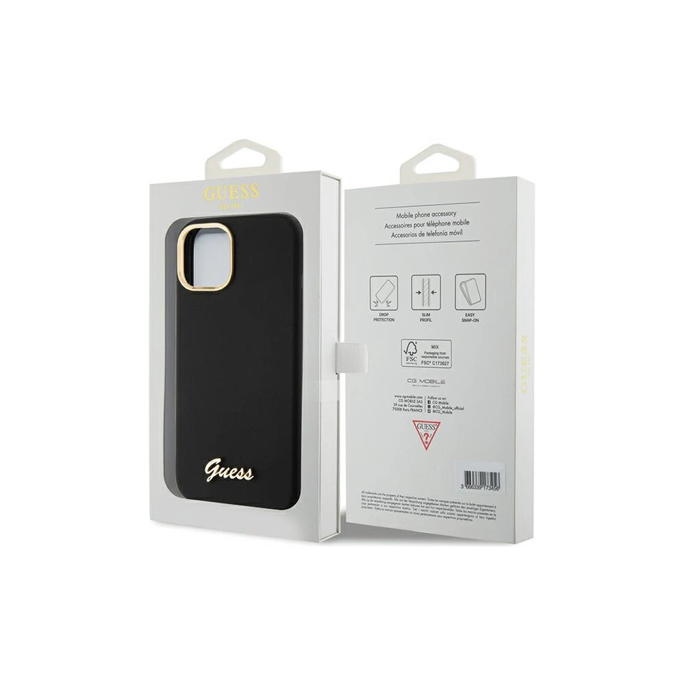 Guess GUHCP15SSMBSLK iPhone 15 czarny/black hardcase Silicone Script Metal Logo & Frame