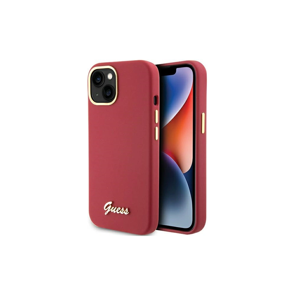 Guess GUHCP15SSMBSLM iPhone 15 magenta hardcase Silicone Script Metal Logo & Frame