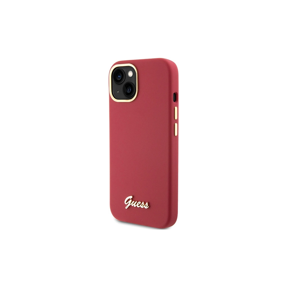 Guess GUHCP15SSMBSLM iPhone 15 magenta hardcase Silicone Script Metal Logo & Frame