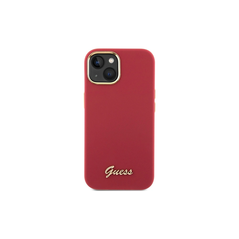 Guess GUHCP15SSMBSLM iPhone 15 magenta hardcase Silicone Script Metal Logo & Frame