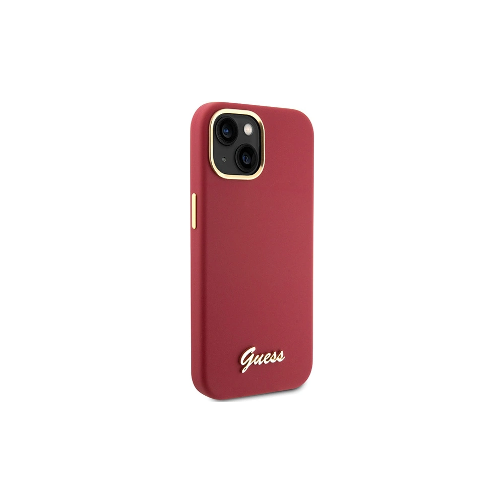 Guess GUHCP15SSMBSLM iPhone 15 magenta hardcase Silicone Script Metal Logo & Frame