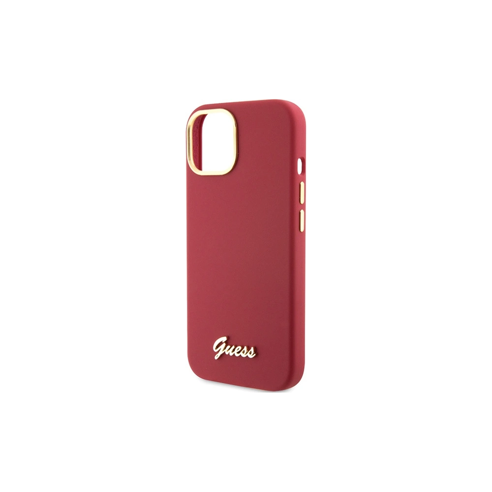 Guess GUHCP15SSMBSLM iPhone 15 magenta hardcase Silicone Script Metal Logo & Frame