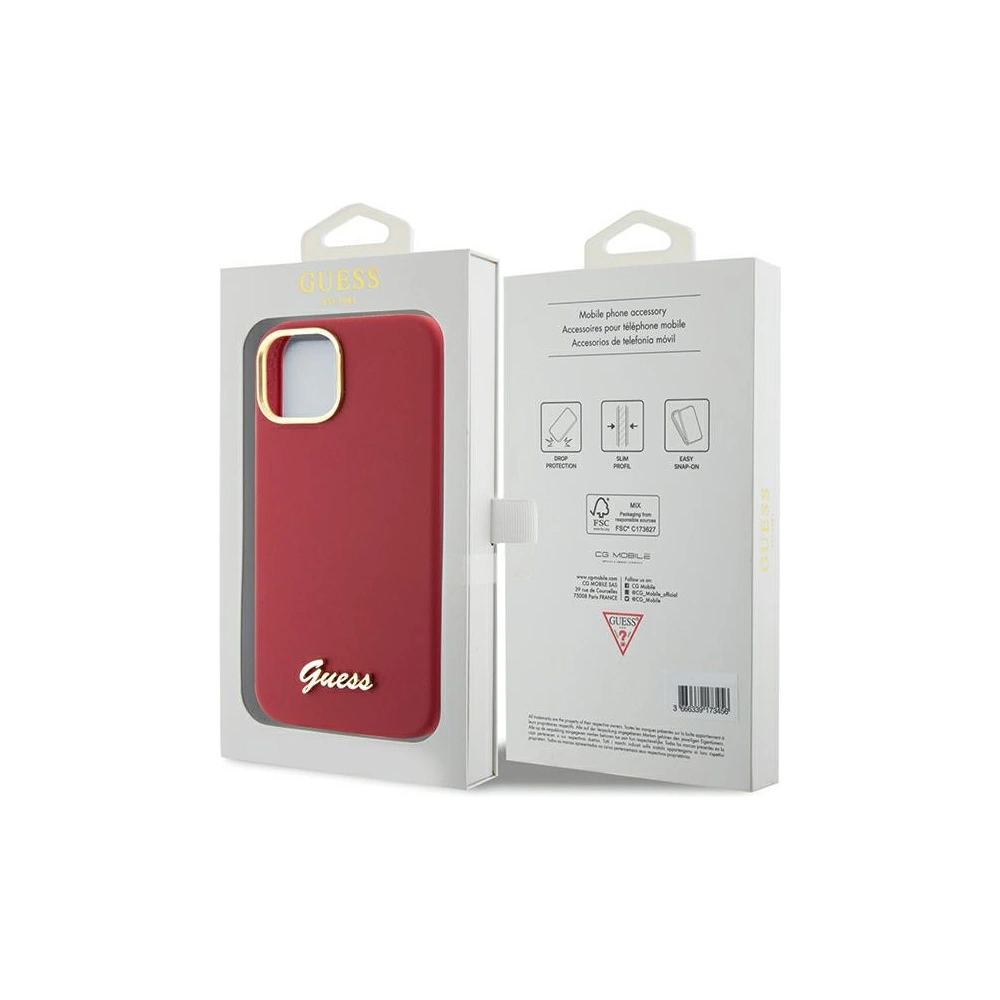 Guess GUHCP15SSMBSLM iPhone 15 magenta hardcase Silicone Script Metal Logo & Frame