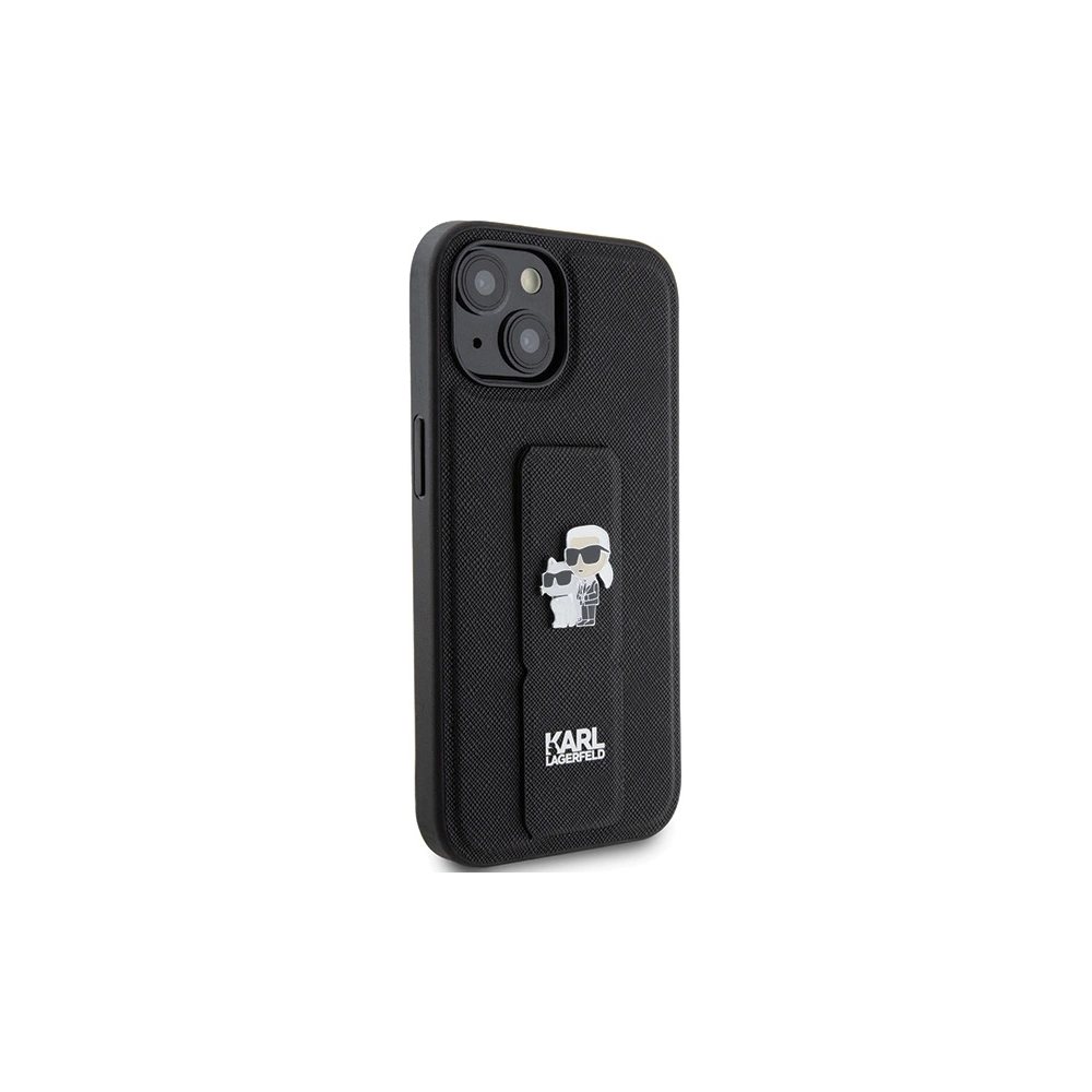 Case Karl Lagerfeld KLHCP15SGSAKCPK iPhone 15 schwarz/black hardcase Gripstand Saffiano Case Karl&Choupette Pins