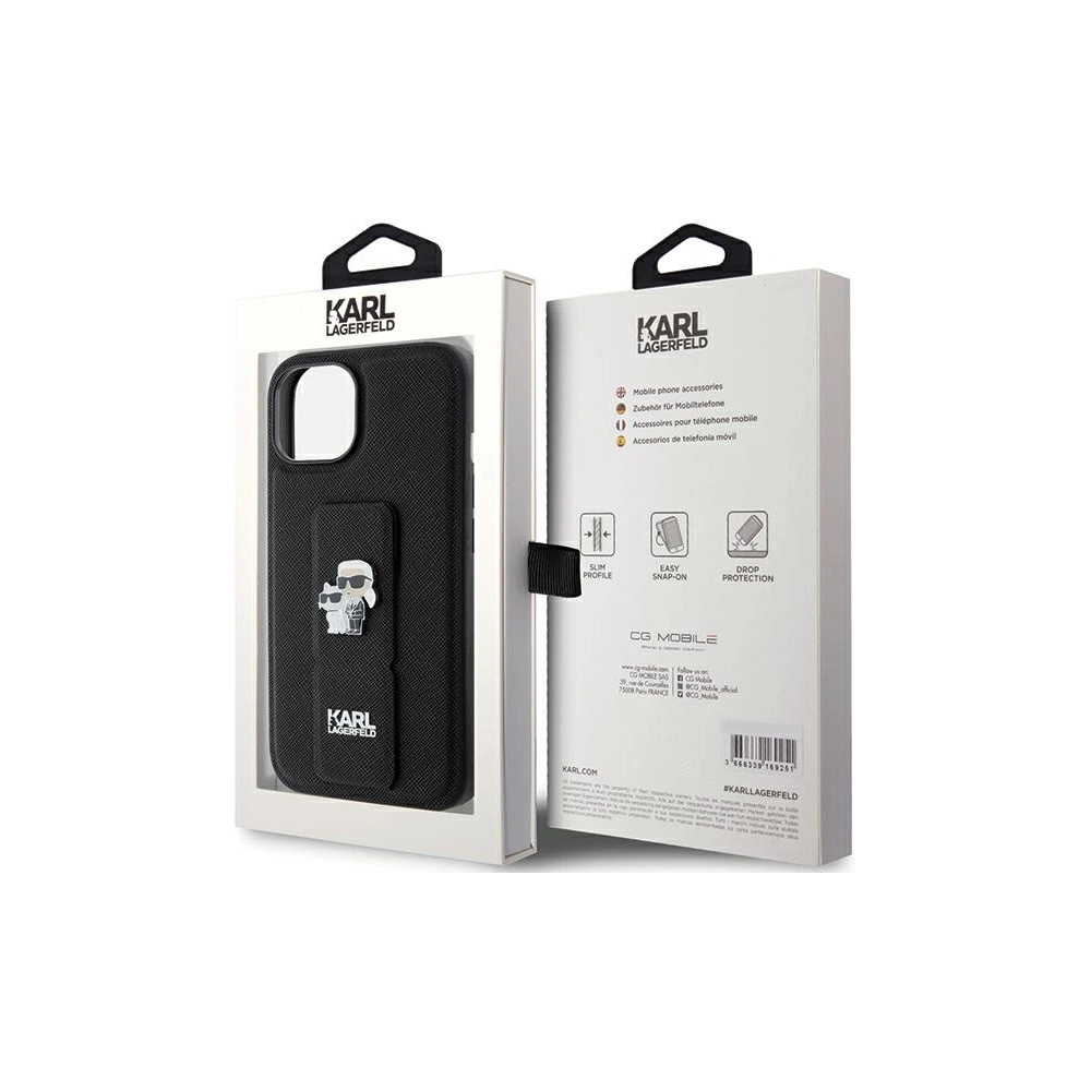 Hurtownia GSM - Etui Karl Lagerfeld KLHCP15SGSAKCPK iPhone 15 černé/black hardcase Gripstand Saffiano Etui Karl&Choupette Pins - KLD1800 - {ean13} - Hurt