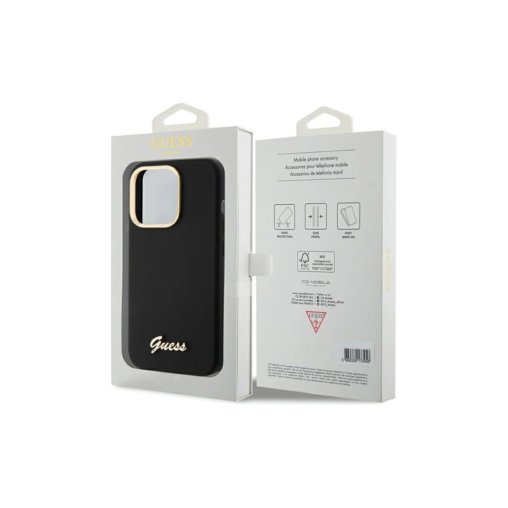Hurtownia GSM - Case Guess GUHCP15XSMBSLK iPhone 15 Pro Max schwarz/hardcase Silikon Script Metall Logo & Rahmen - GUE3029 - {ean13} - Hurt