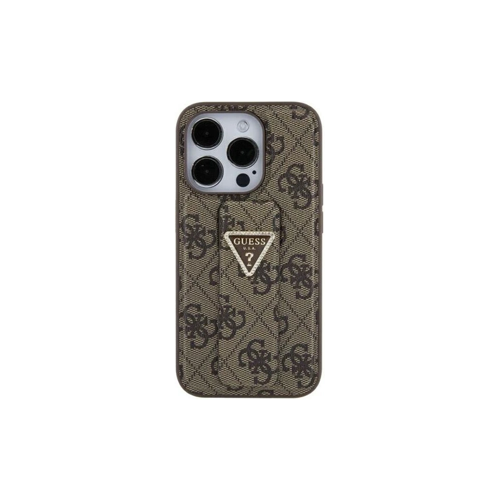 Etui Guess GUHCP15SPGS4TDW Apple iPhone 15 kemény tok Grip Stand 4G Triangle Strass barna/brown