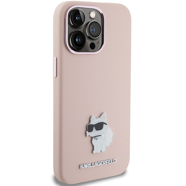 Kryt Karl Lagerfeld KLHCP15LSMHCNPP Apple iPhone 15 Pro Silicone Choupette Metal Pin pink