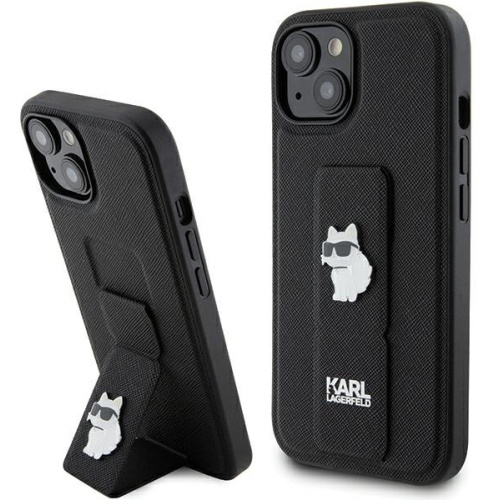 Karl Lagerfeld Distributor - 3666339207441 - KLD1808 - Karl Lagerfeld KLHCP15MGSACHPK Apple iPhone 15 Plus / 14 Plus hardcase Gripstand Saffiano Choupette Pins black - B2B homescreen