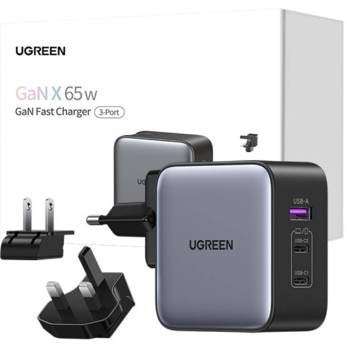 Ugreen Distributor - 6941876221479 - UGR1762 - UGREEN Nexode CD296 network charger EU/US/UK, USB-A, 2xUSB-C, 65W - B2B homescreen