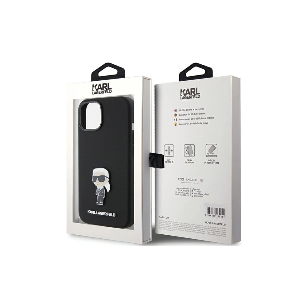 Etui Karl Lagerfeld KLHCP15SSMHKNPK Apple iPhone 15 Silicone Ikonik Metal Pin czarny/black