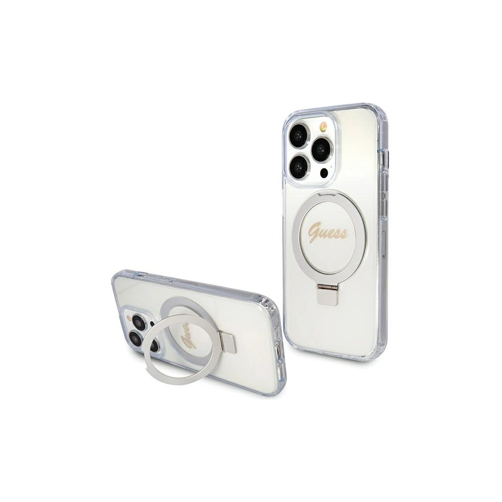 Wholesale Guess GUHMP15LHRSGSD Apple iPhone 15 Pro hardcase Ring Stand Script Glitter MagSafe transparent - GUE3035 - {ean13} - Hurt