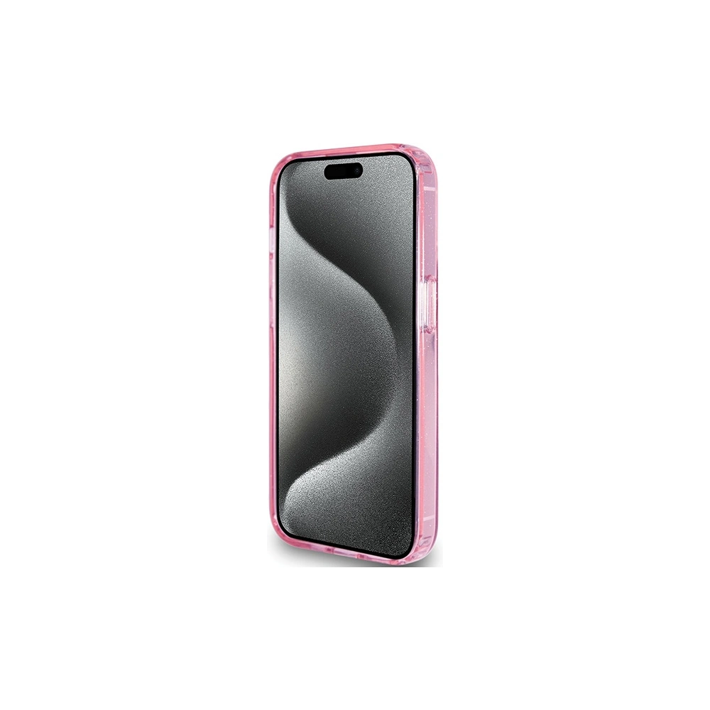 Wholesale Guess GUHMP15LHRSGSP Apple iPhone 15 Pro hardcase Ring Stand Script Glitter MagSafe pink - GUE3037 - {ean13} - Hurt