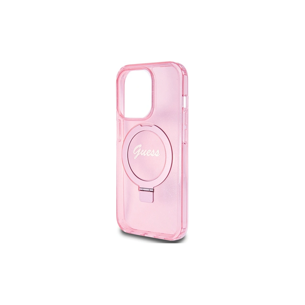 Wholesale Guess GUHMP15LHRSGSP Apple iPhone 15 Pro hardcase Ring Stand Script Glitter MagSafe pink - GUE3037 - {ean13} - Hurt